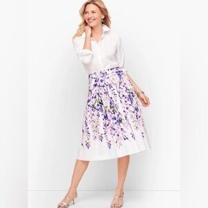 NWT Talbots White Wisteria Printed Pleated Midi Skirt Size 12